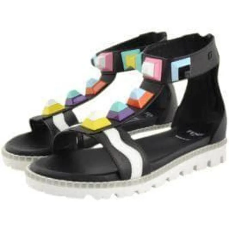 Girls Black Stud Sandals