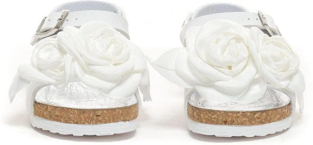 Girls White Rose Sandals