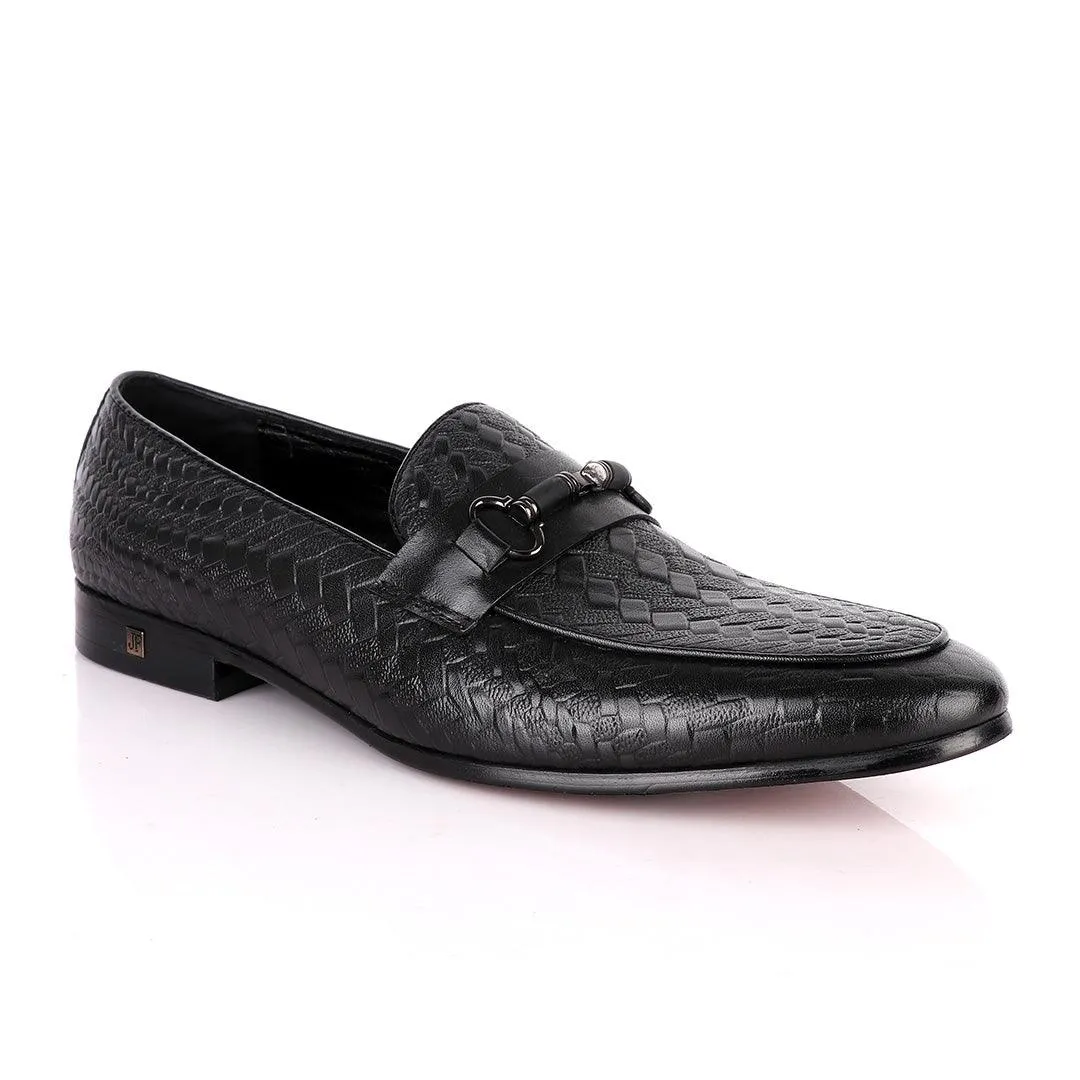 John Foster Exquisite Chain Head Black Leather Shoe