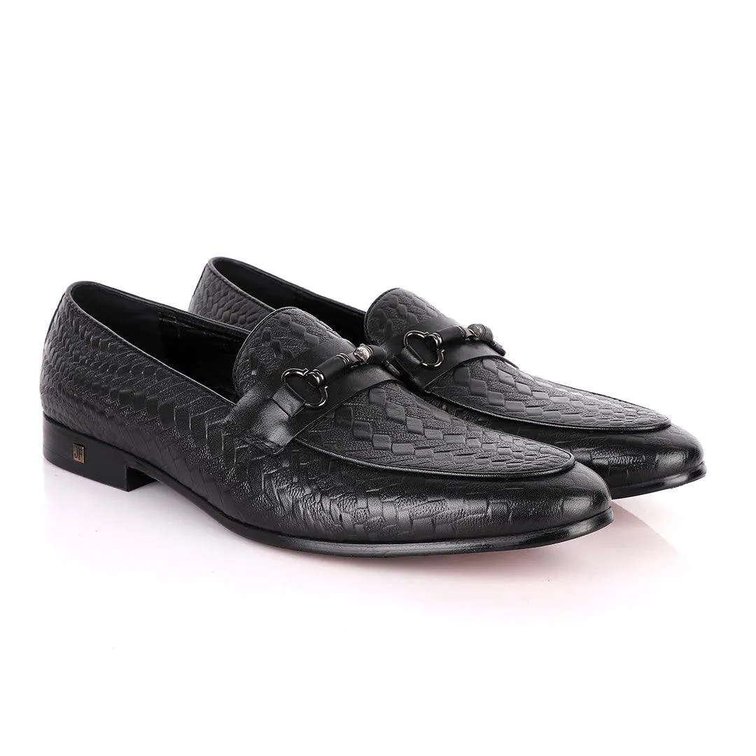 John Foster Exquisite Chain Head Black Leather Shoe