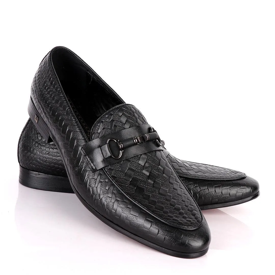 John Foster Exquisite Chain Head Black Leather Shoe