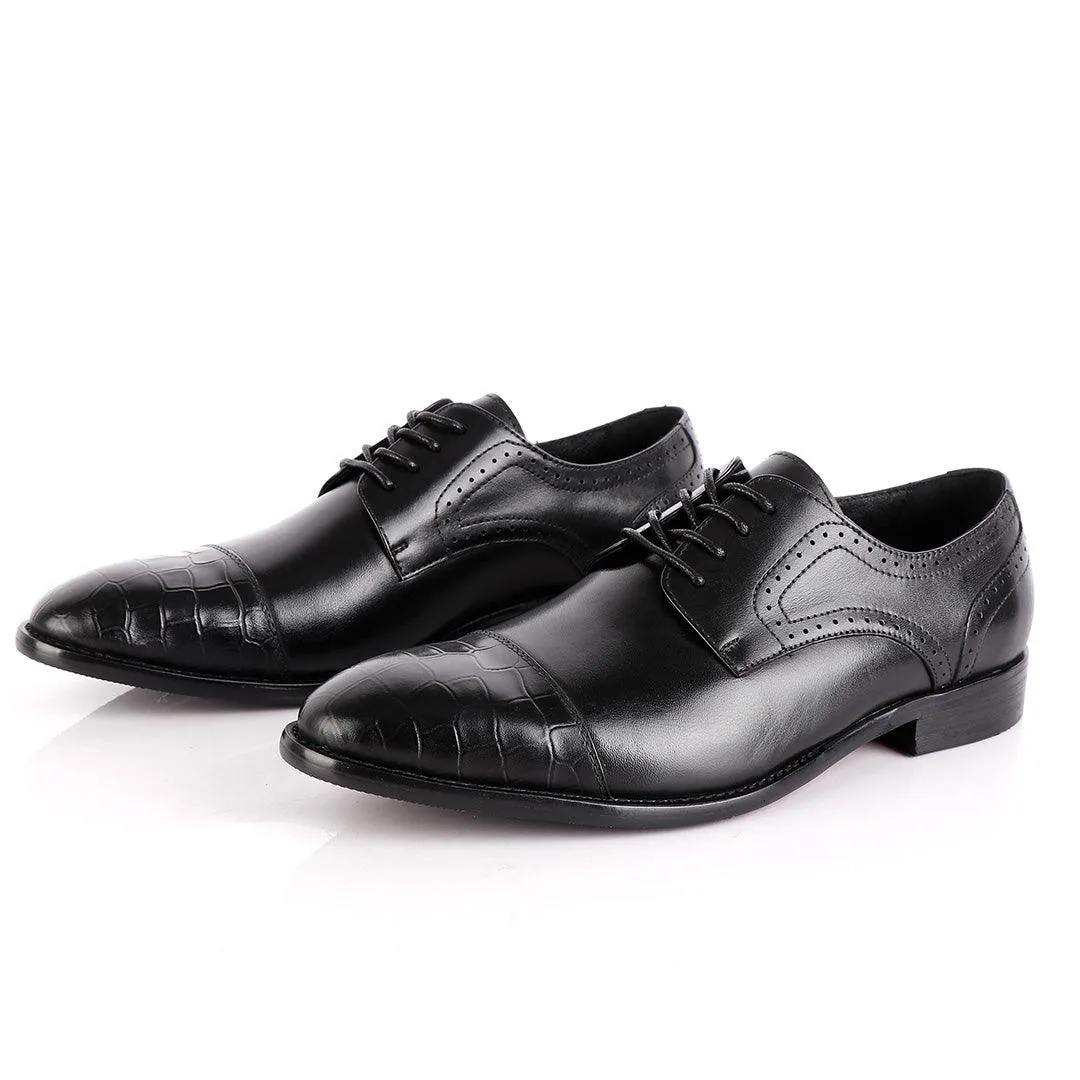 John Foster Oxford Half Croc Laceup Wingtip Black Leather Shoes