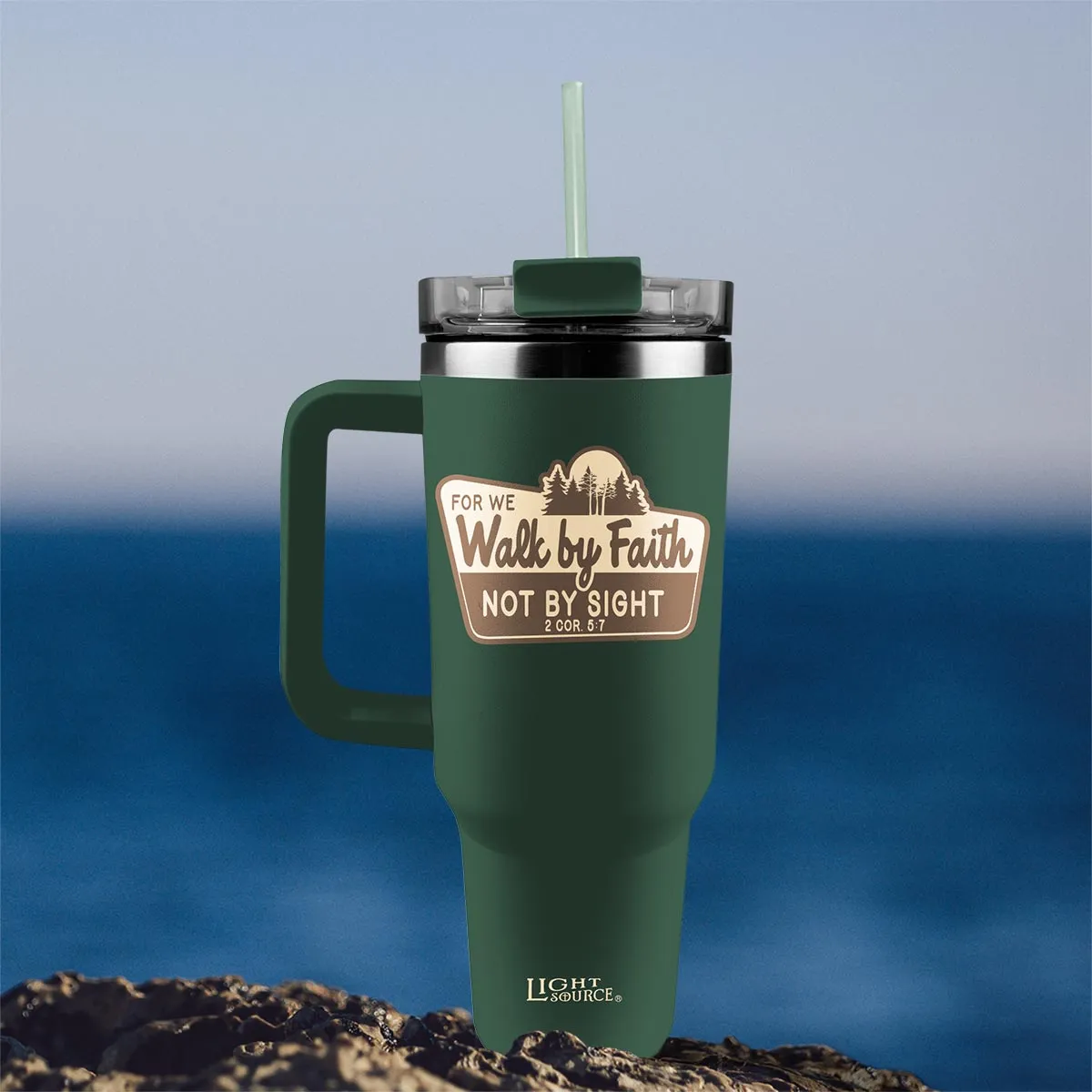 Light Source 40 oz Stainless Steel Mug With Straw Walk By Faith