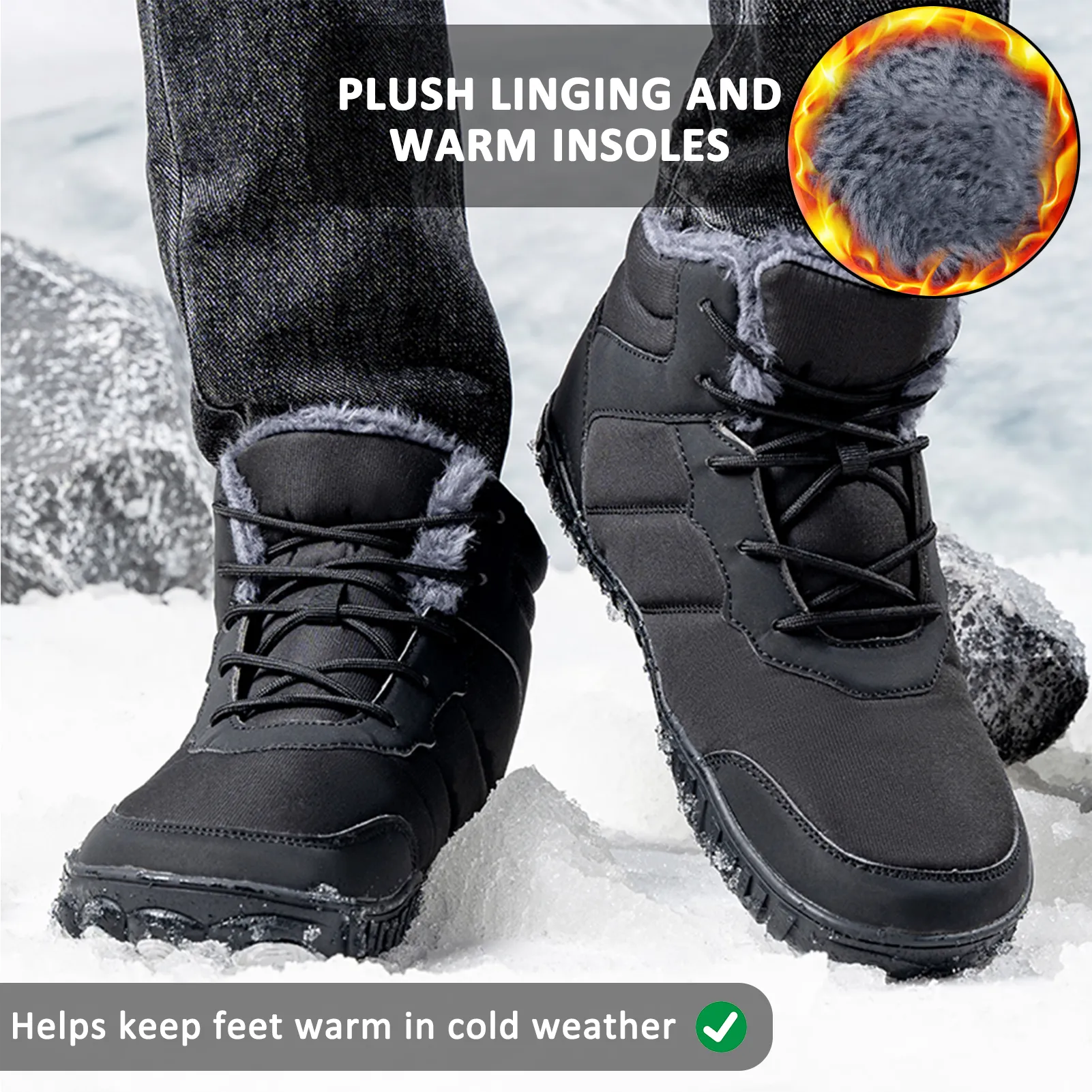 Men Outdoor Cotton Shoes Warm Snow Boots Non-slip & Waterproof Winter Barefoot Shoes