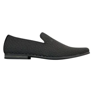 Mens Textured Slip On Black Blue Check Shoes Smart Casual Formal Italian Design