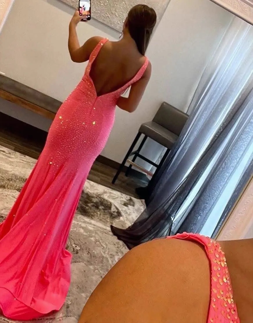 Mermaid V-neck Beaded Mermaid Prom Dress