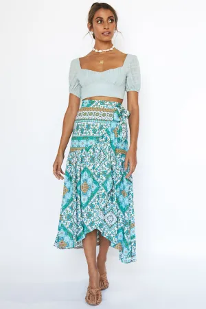 Minty Breezy Midi Skirt Aqua