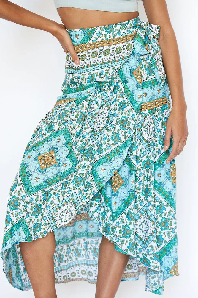 Minty Breezy Midi Skirt Aqua