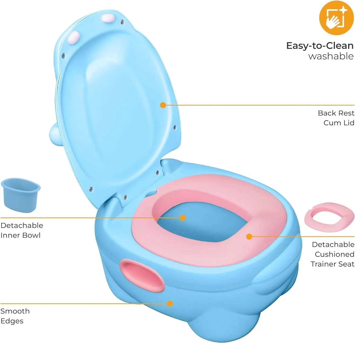 Moon Baby potty with PU Cushion Potty Training Blue Hippo