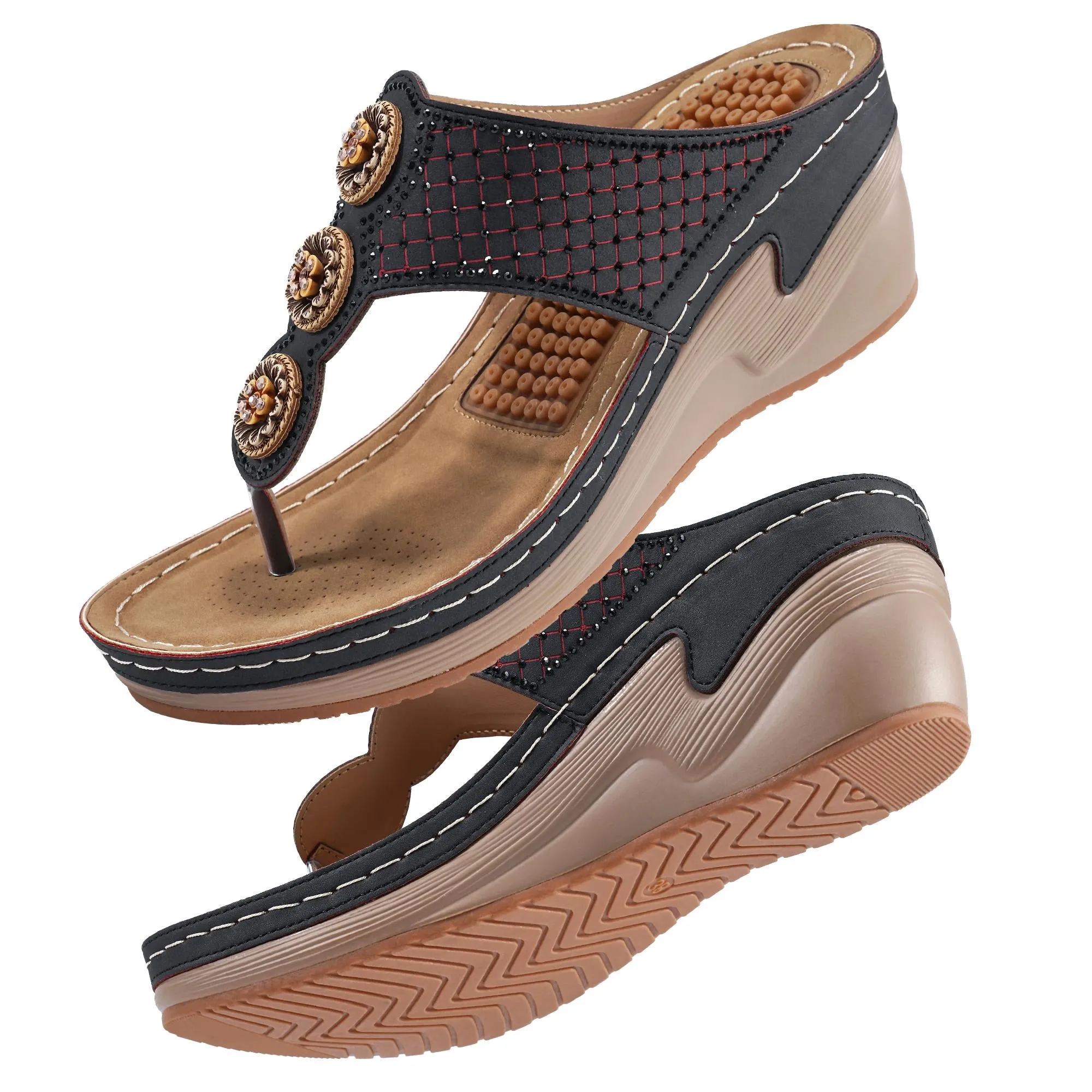 【No.8】Women Sandals Flip Flops for Womens with Arch Support Comfortable for Walking Casual Wedge Sandals Orthopedic Summer Platform Shoes