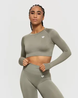 Power Seamless Long Sleeve Crop Top | Dark Taupe