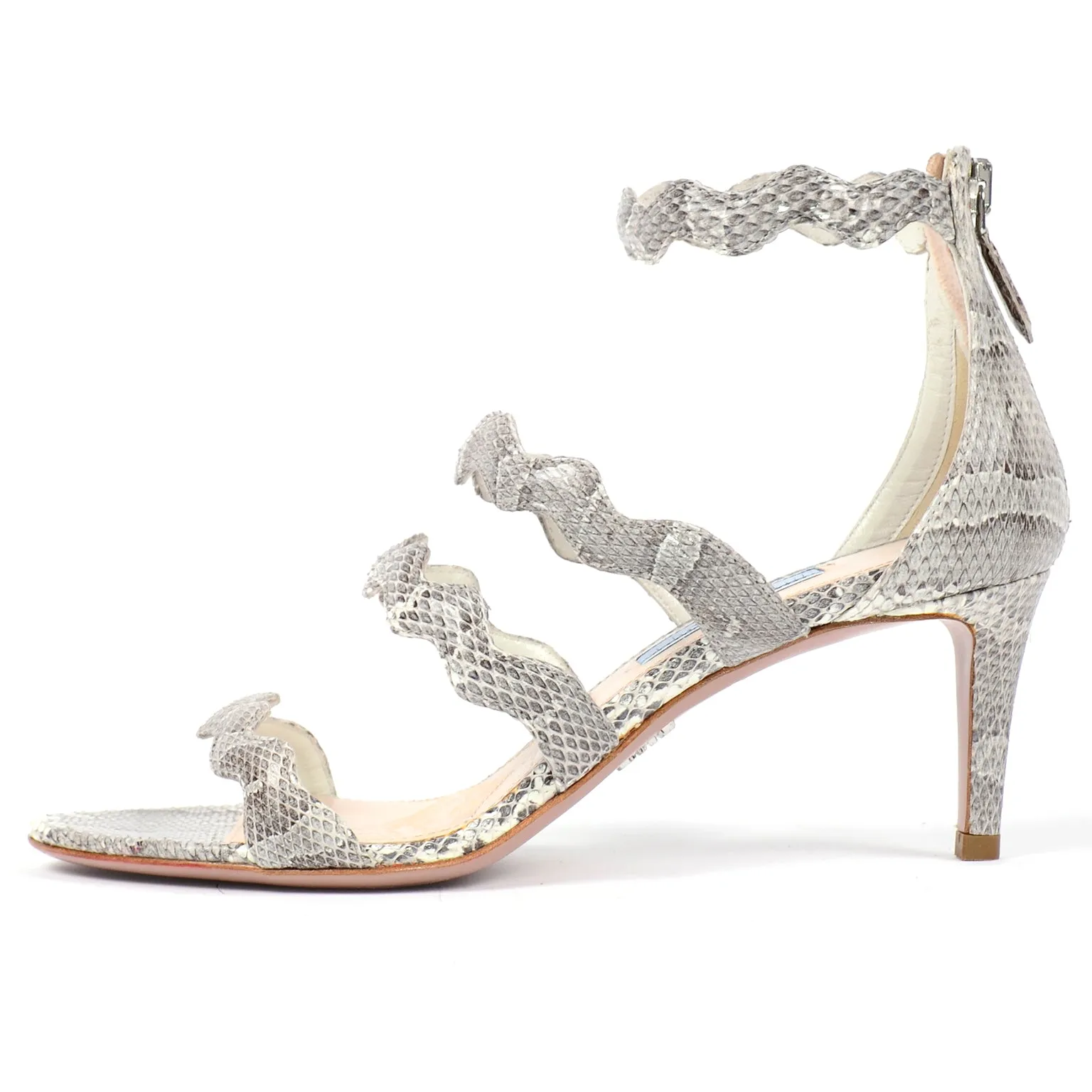 Prada Snakeskin Ankle Strap Shoes With Zip Heels 37