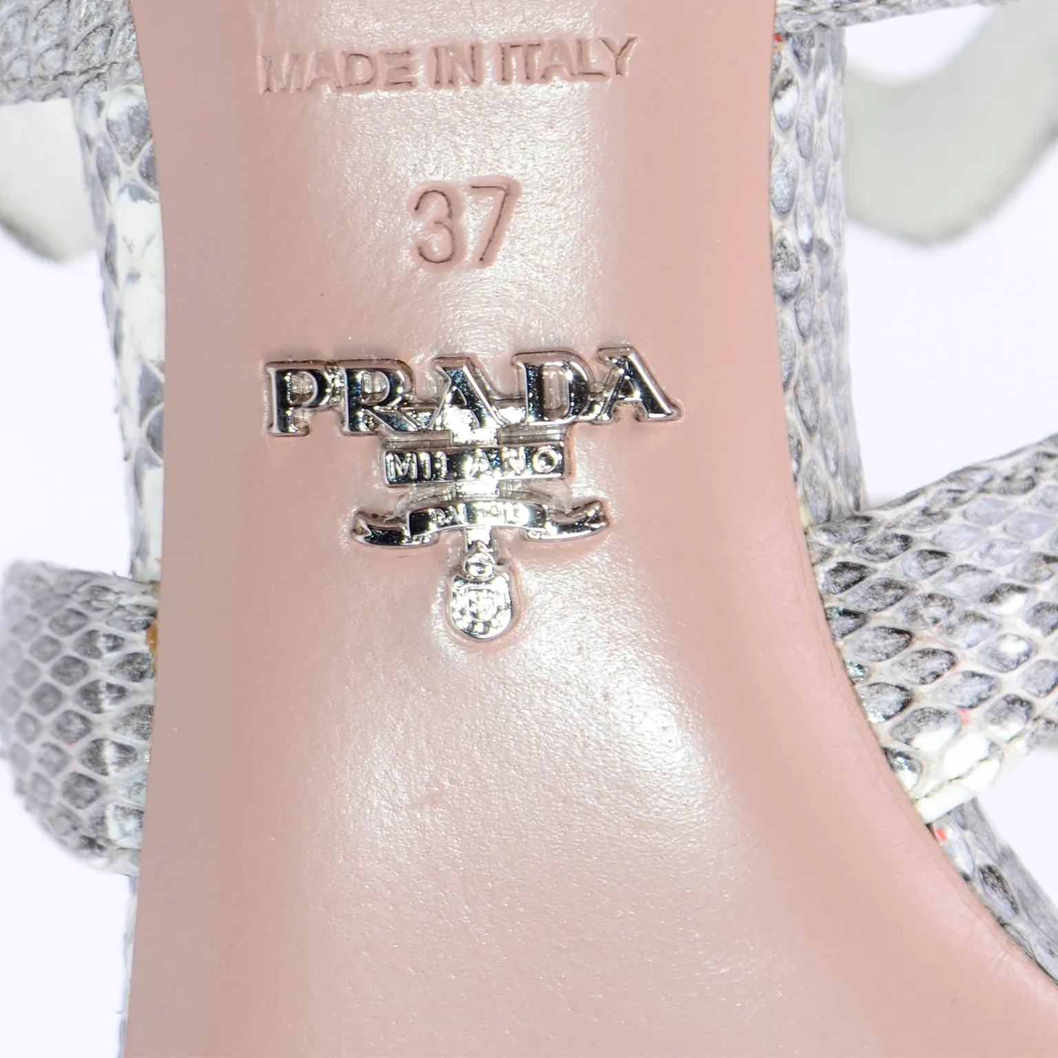 Prada Snakeskin Ankle Strap Shoes With Zip Heels 37