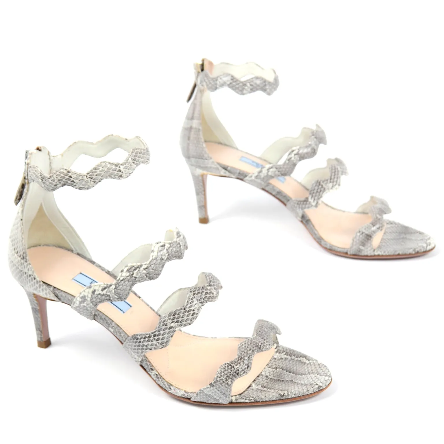 Prada Snakeskin Ankle Strap Shoes With Zip Heels 37