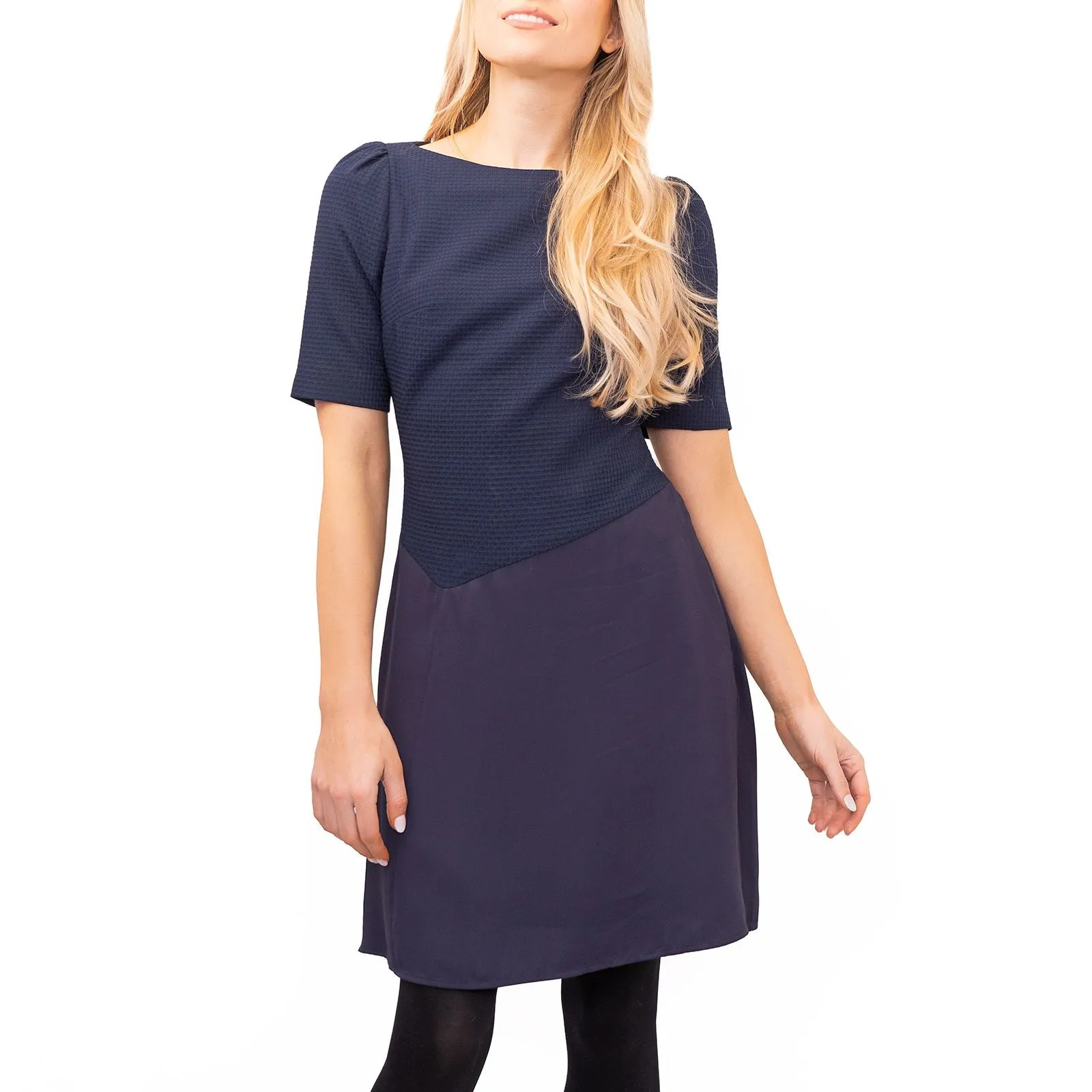 Reiss Zila Navy Textured Jersey Short Dress