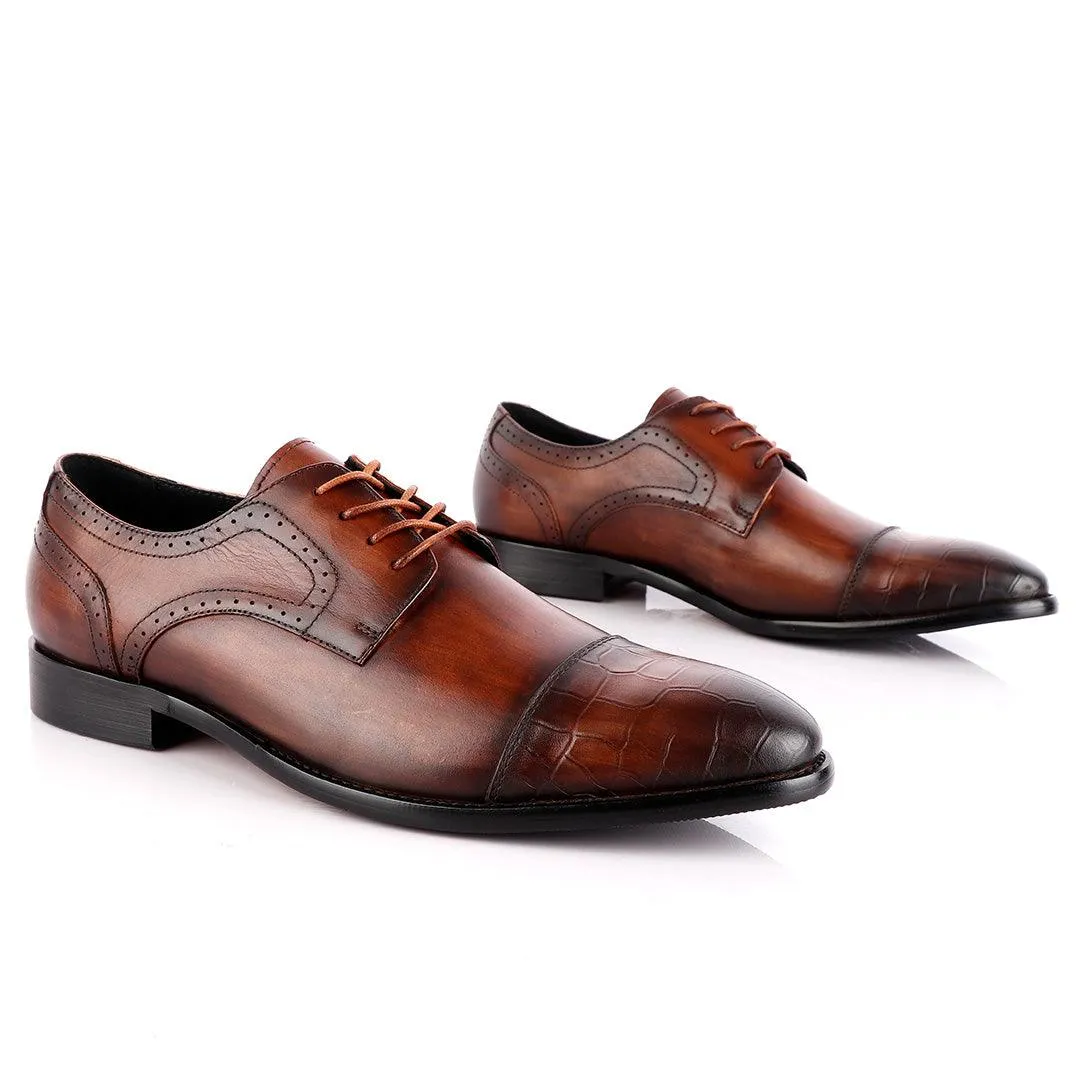 Roberto Botticelli Coffee Croc Derby Lace Up Brogue Shoe