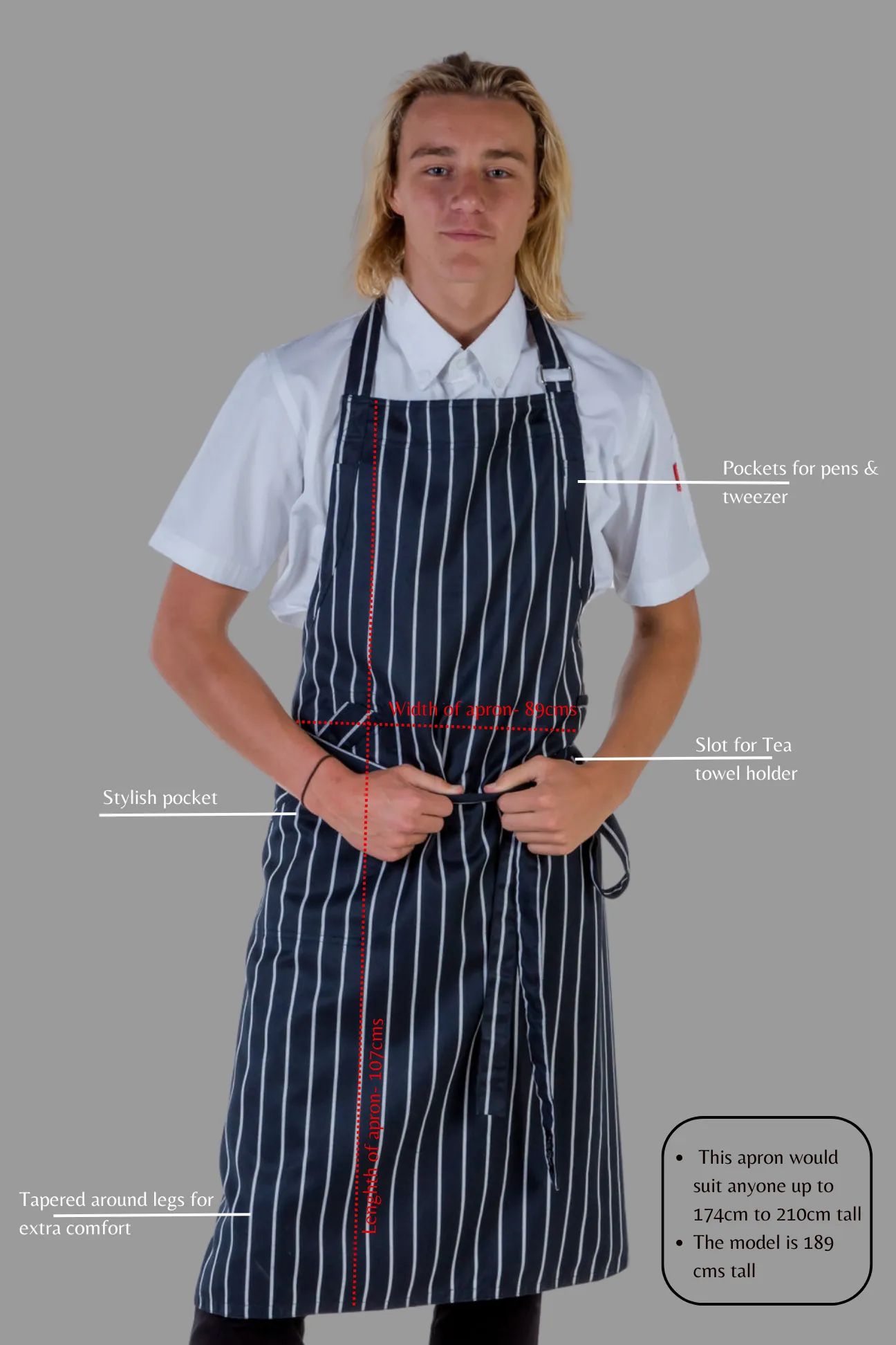 Ross striped blue/white bib Chef Apron Large size