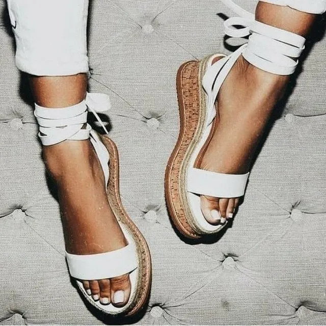 Summer White Wedge Espadrilles Women Sandals