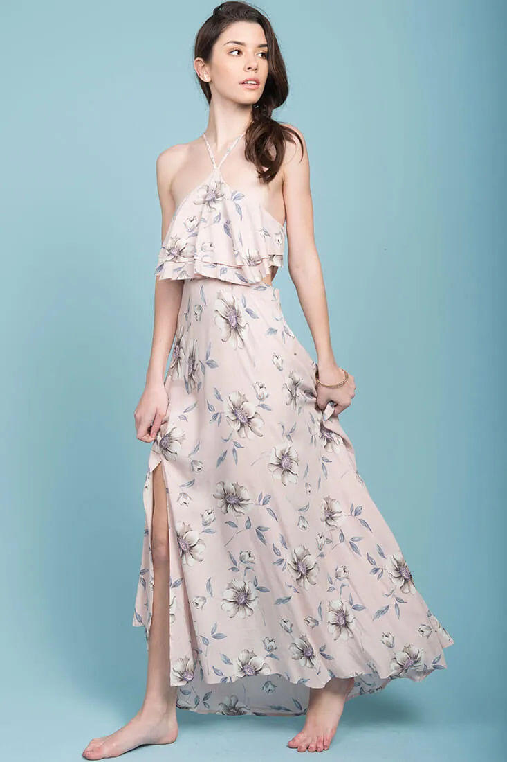 Sunday cutout Maxi Beach Dress Pink Floral