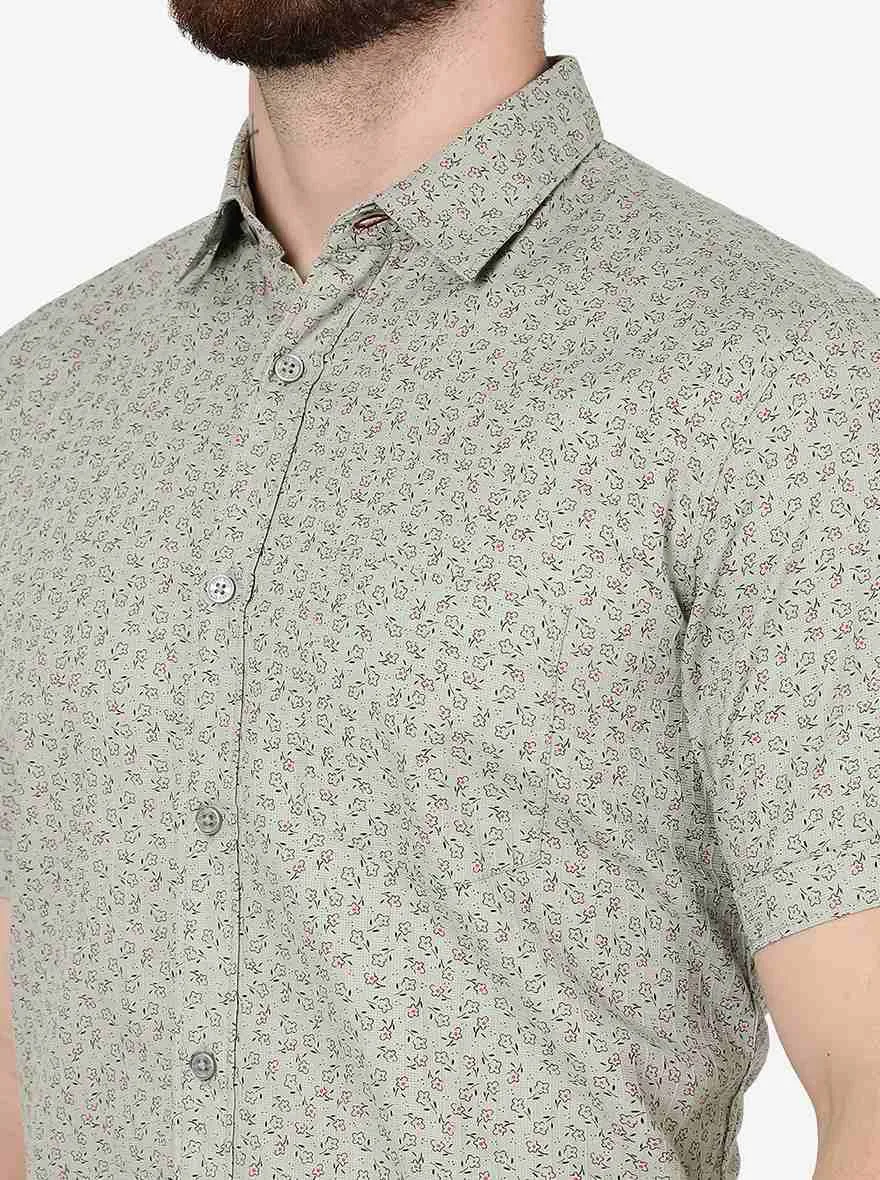 Swamp Green Printed Slim Fit Casual Shirt | JadeBlue