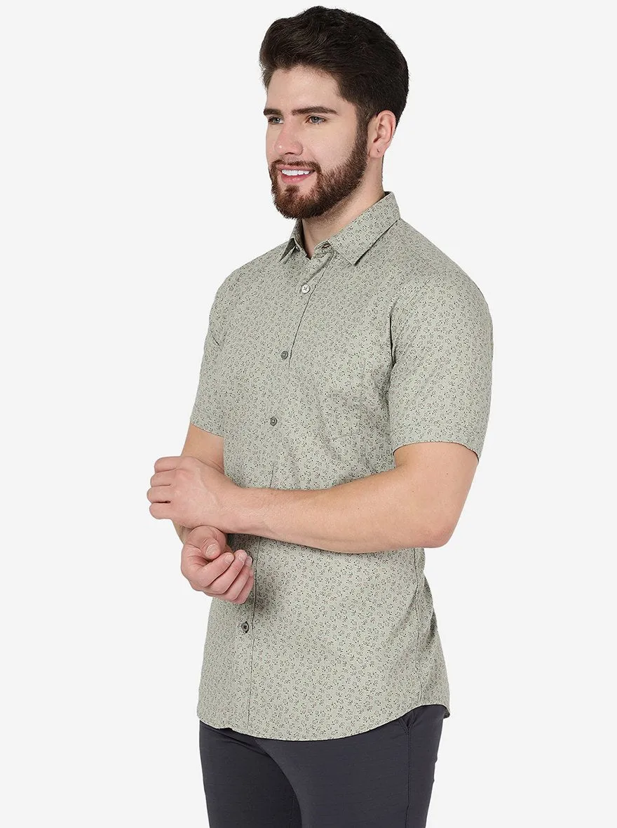 Swamp Green Printed Slim Fit Casual Shirt | JadeBlue