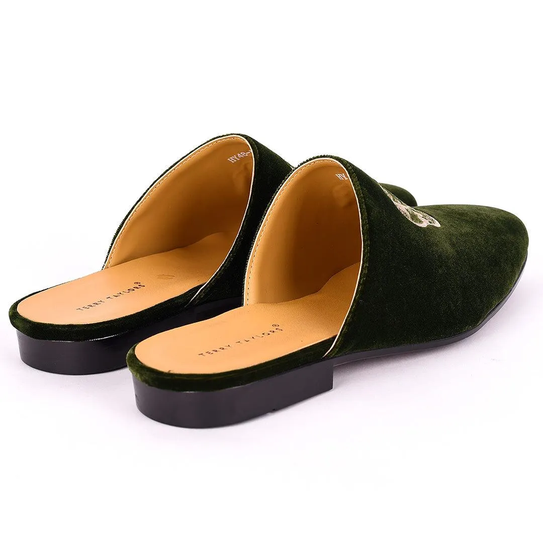 Taylors Crown Embroidered Suede Leather Men's Half Shoe- Green