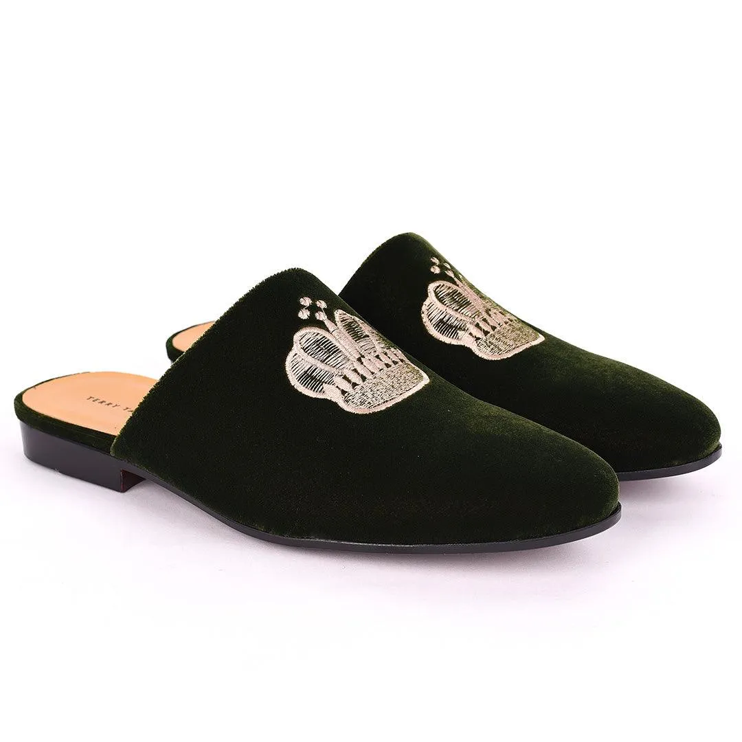 Taylors Crown Embroidered Suede Leather Men's Half Shoe- Green