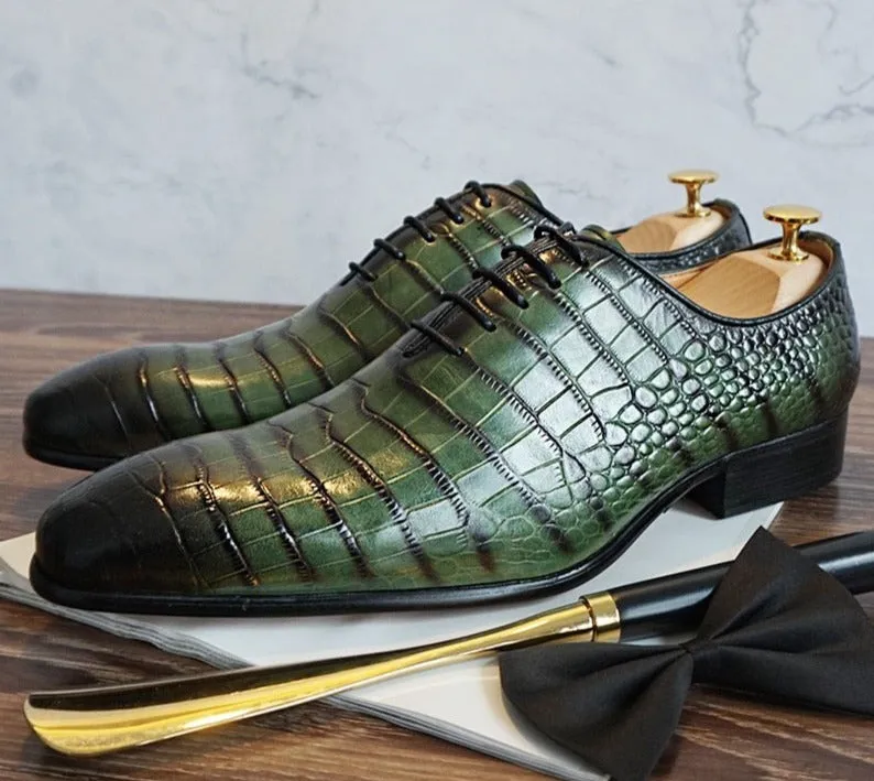 The DaoChen Alligator - Crocodile Pattern leather Captoe Oxford Dress Shoes