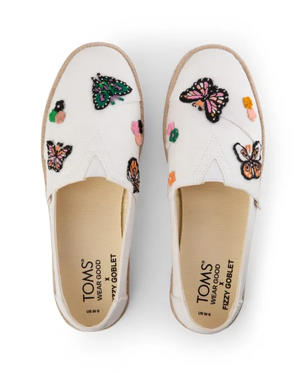 TOMS X Fizzy Goblet Satin Butterfly Sweetheart White Espadrilles