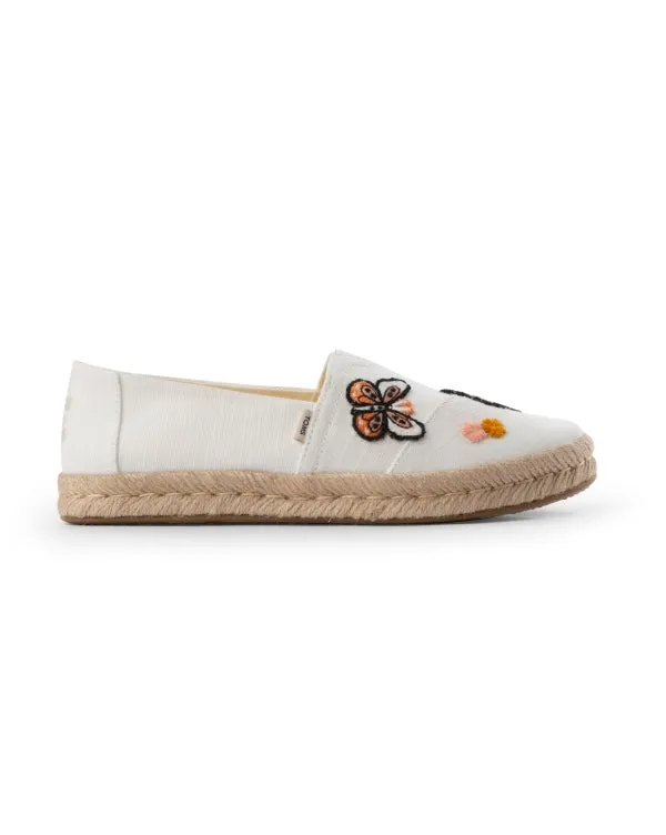 TOMS X Fizzy Goblet Satin Butterfly Sweetheart White Espadrilles