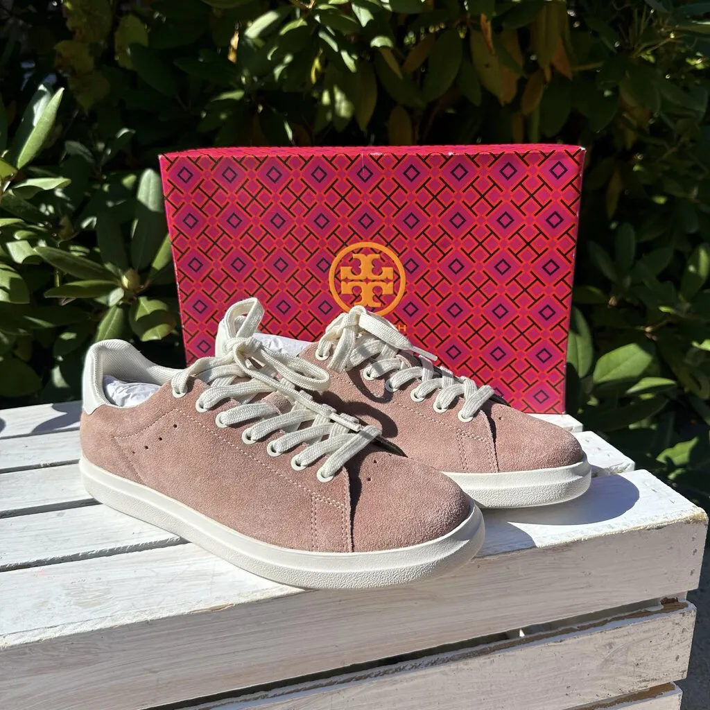 Tory Burch Howell Court Embroidered Suede / Calf Leather Sneakers - Size 7.5