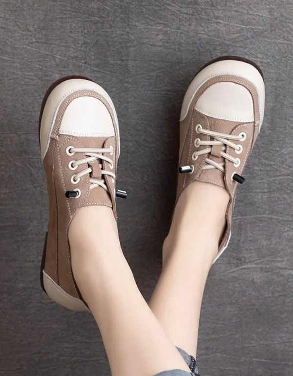 Women's Round Head Casual Leather Sneakers