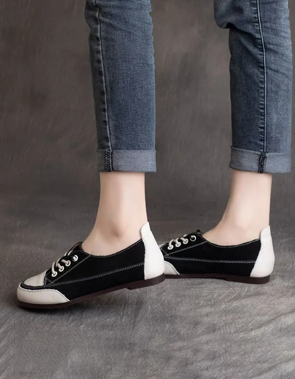 Women's Round Head Casual Leather Sneakers